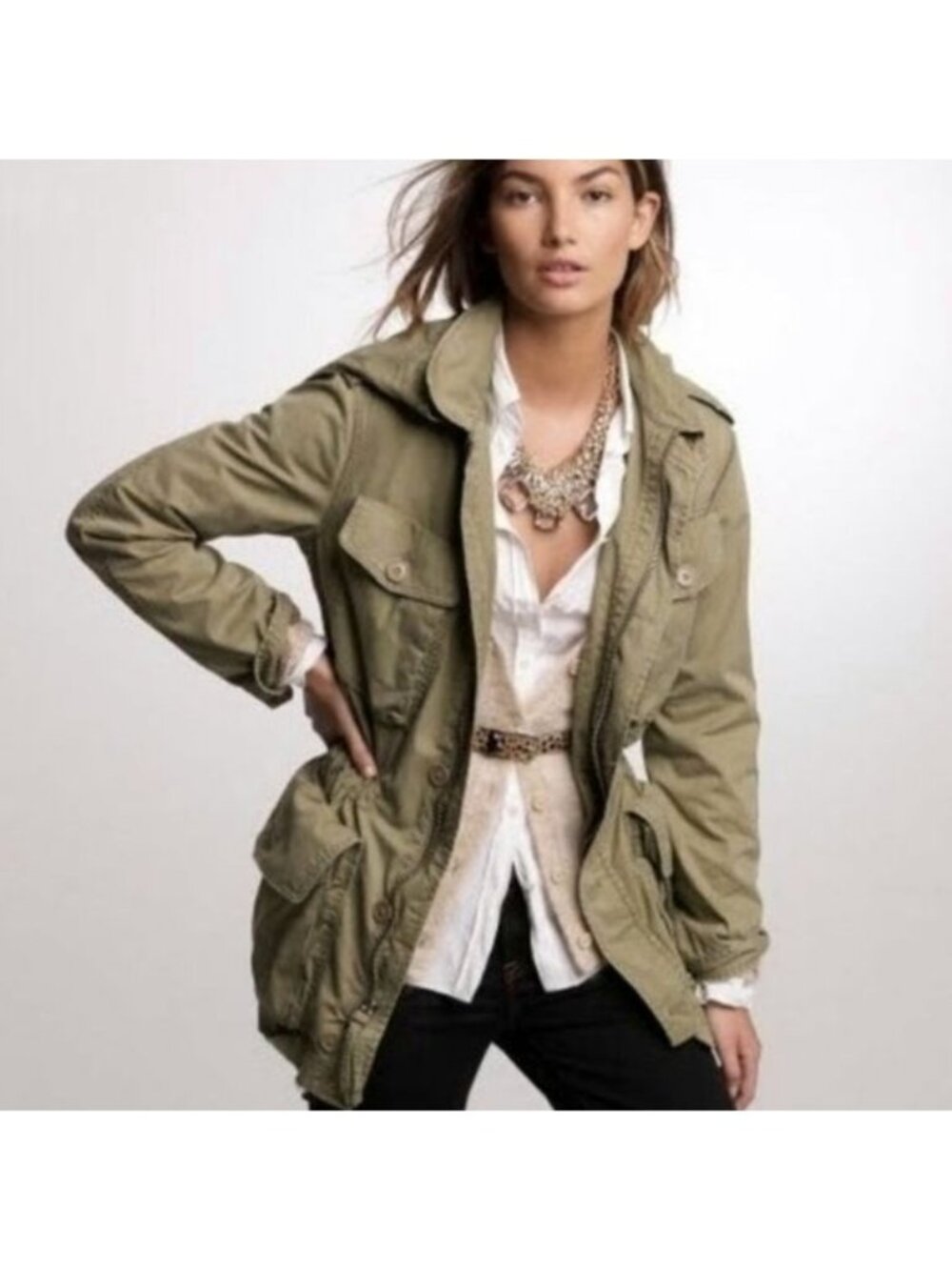 J. Crew Green Distressed Hooded Utility Jacket Women's Size XS